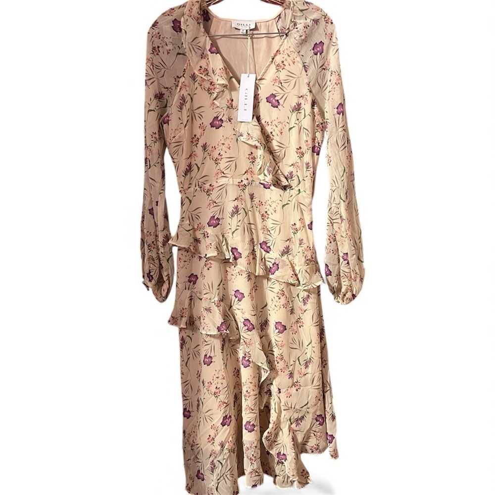 Gilli Cream Floral Dress with Purple Details
